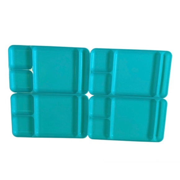 Tupperware Other - Tupperware Vintage Teal Blue Divided Serving Trays Set of 4 Plastic Plates